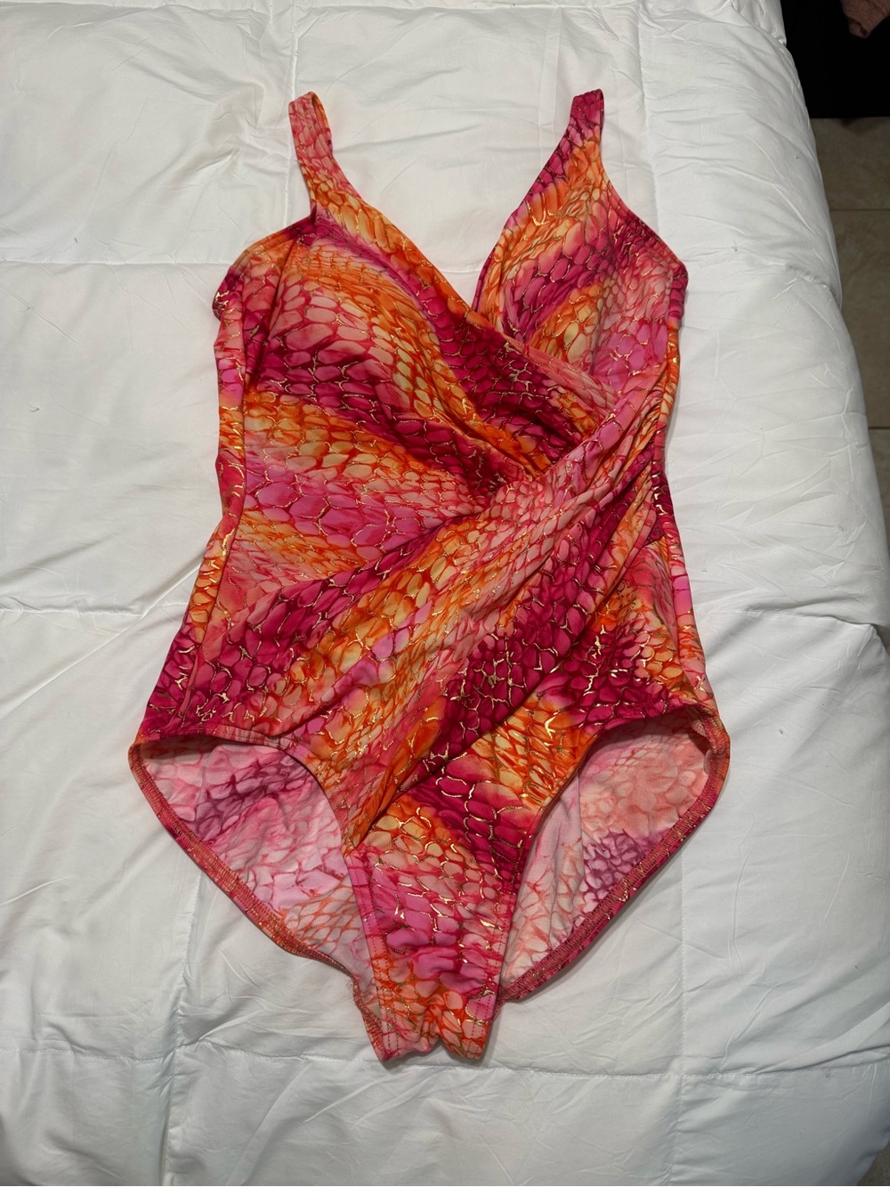 Miraclesuit size 16 Pink & Orange One-Piece Swimsuit